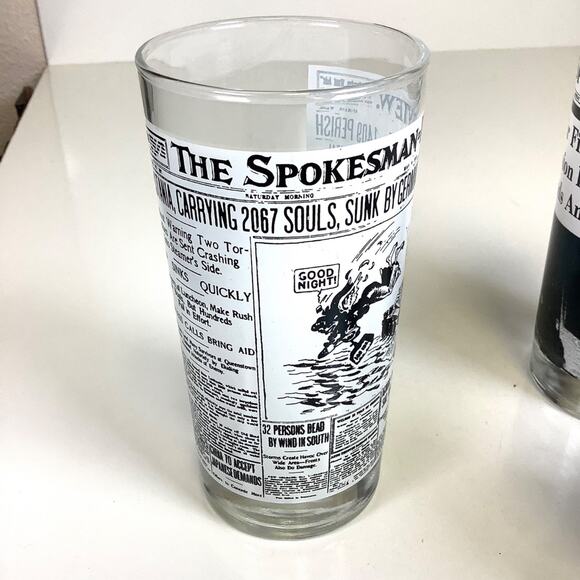 Set of 4 Spokane Daily Chronicle Spokesman Review Newspapers Vtg Bar Glasses - Picture 4 of 12